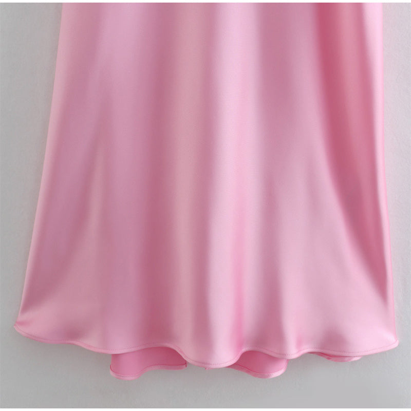 Bubblegum Pink Long Satin Dress