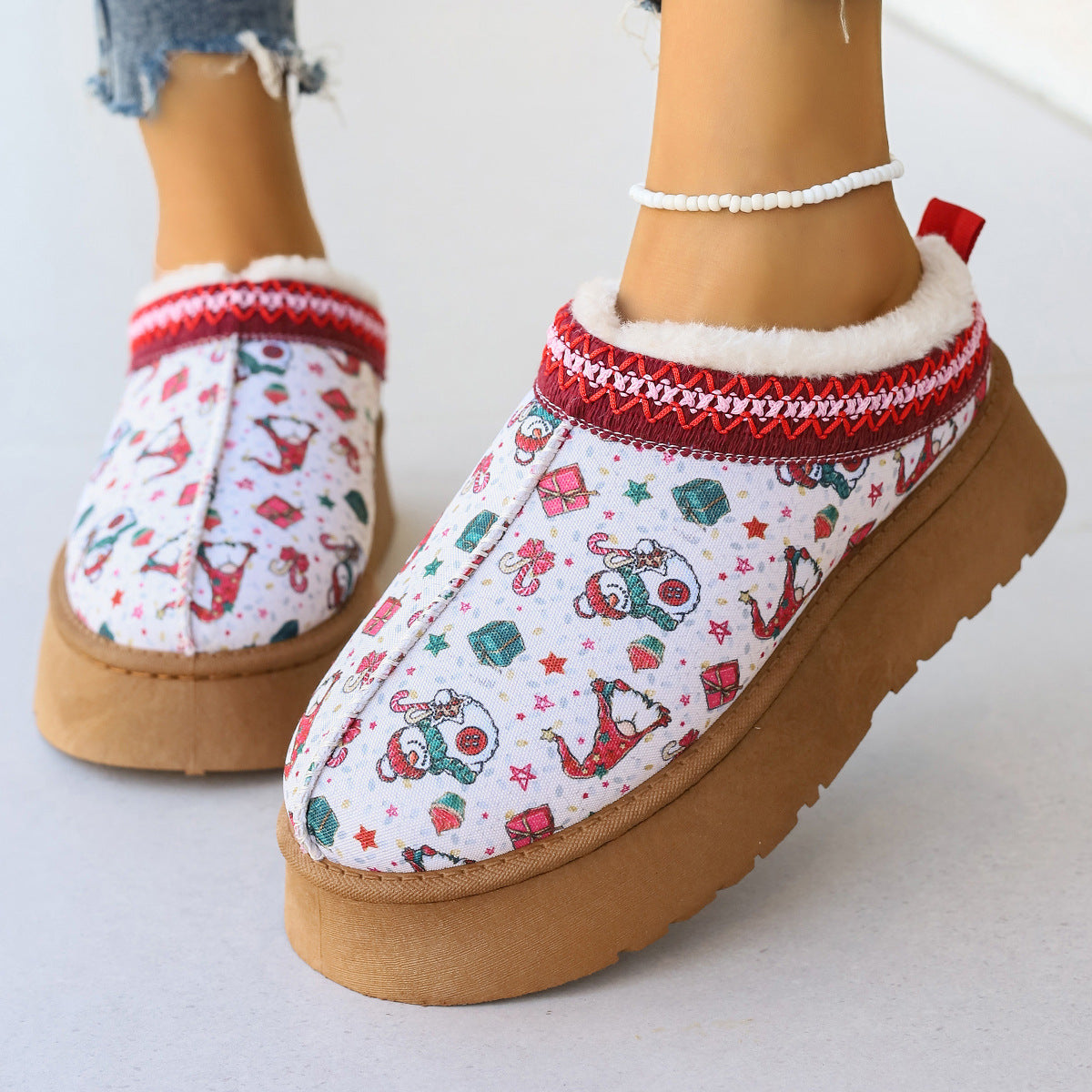 Christmas Print Ankle Slippers