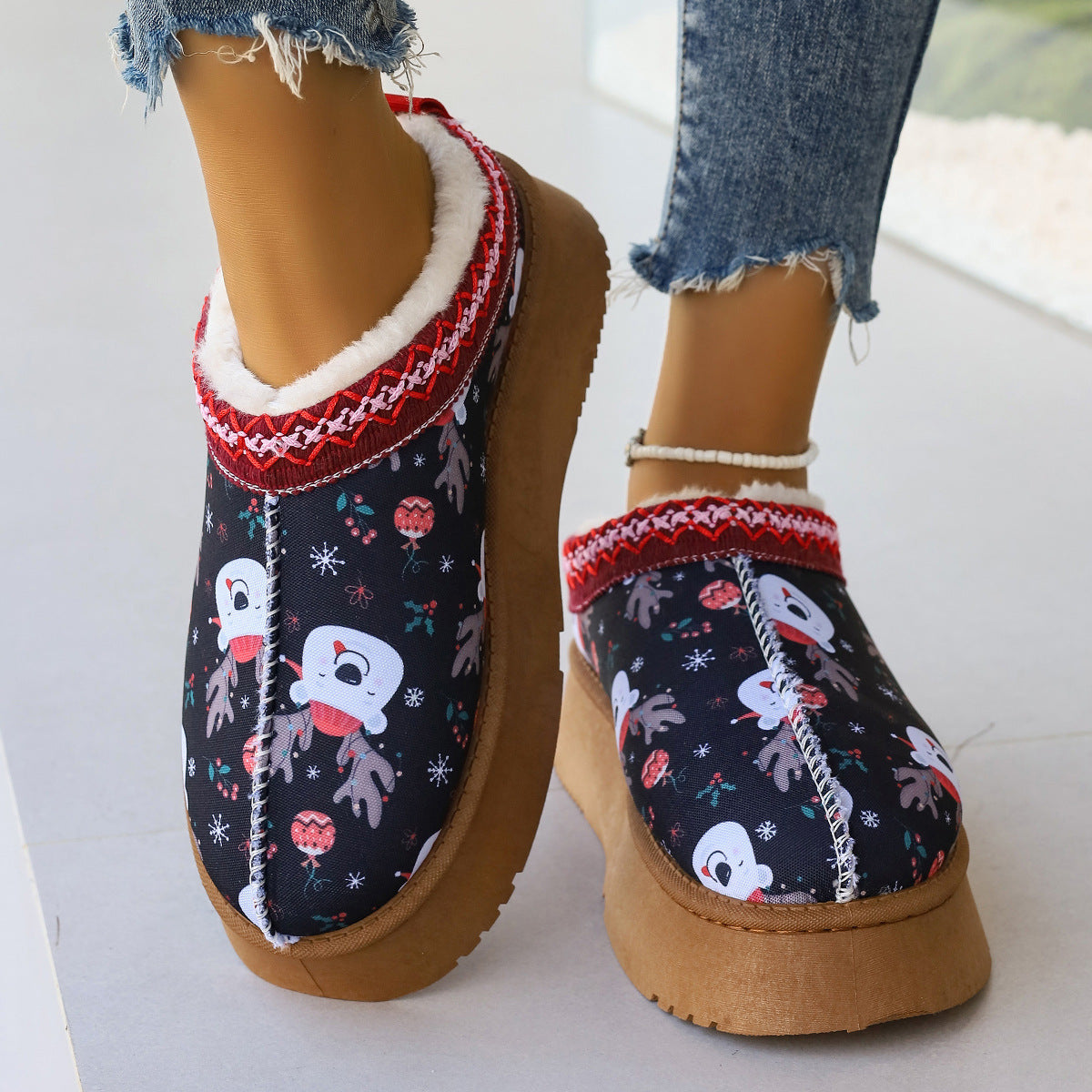 Christmas Print Ankle Slippers