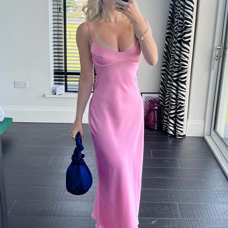 Bubblegum Pink Long Satin Dress